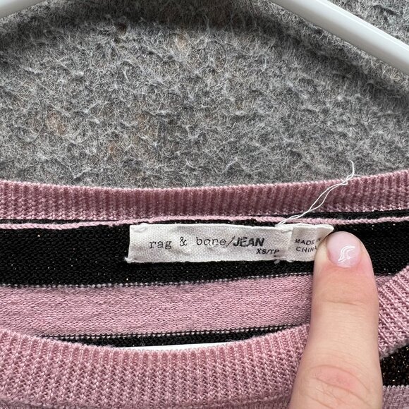 Rag & bone Sweatshirt Womens XS Black Pink Metallic Striped Pullover Knit Wool - Picture 7 of 10